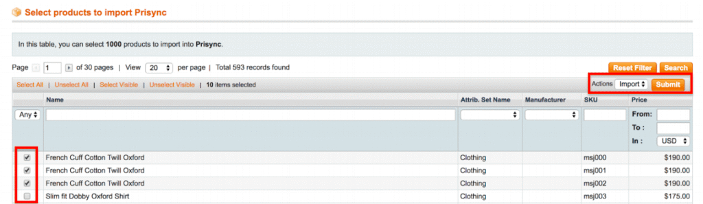 Product Import Prisync Magento