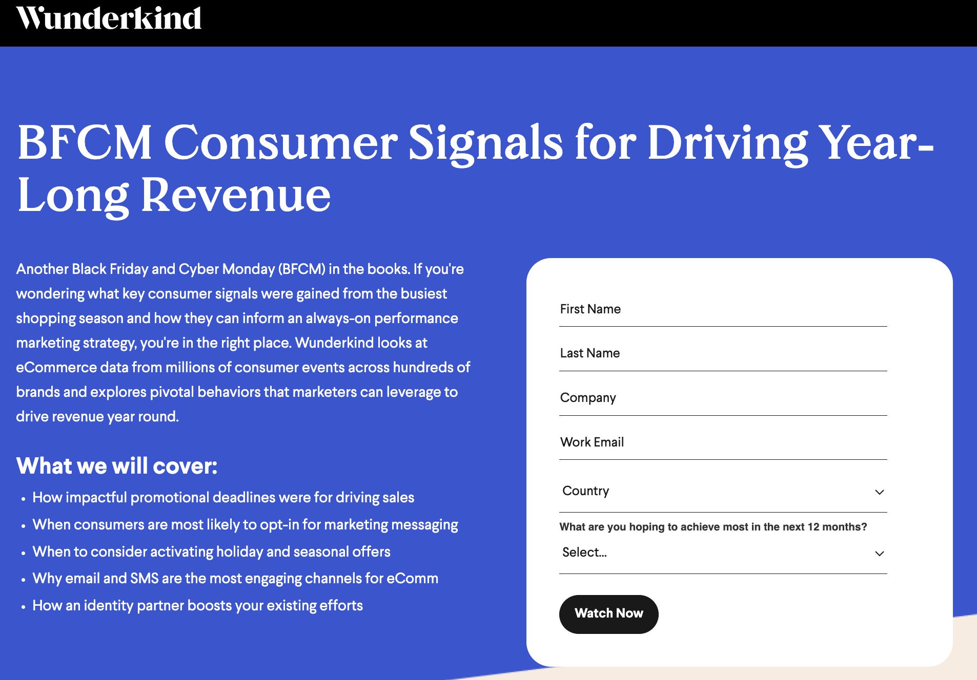 Banner of Wunderkind's BFCM Consumer Signals for Driving Year-Long Revenue Webinar